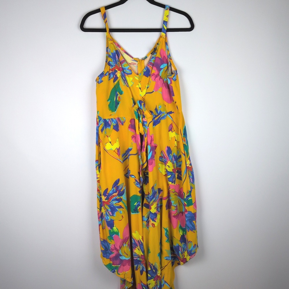 Ivy Street Women 2X Jumpsuit Yellow Floral Sleeveless Rayon Tie Front Boho